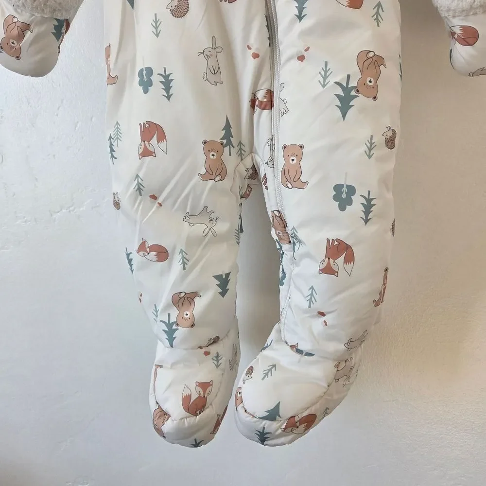First Watch Baby Bunting Snowsuit Playsuit Warm Cozy Unisex Woodland 9-12 Months